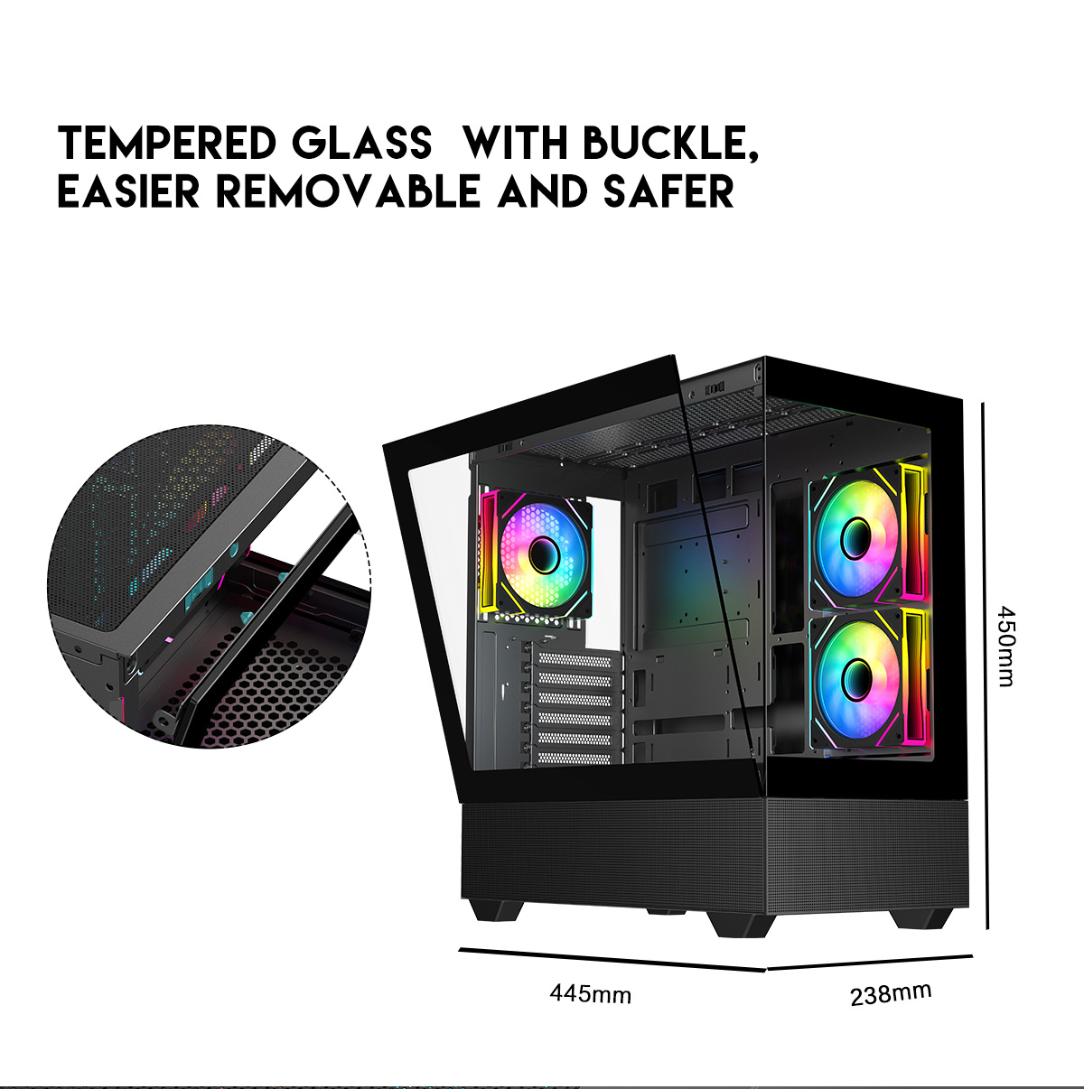 DIYPC ARGB-N5-BK Black USB3.0 / Type C ATX Mid Tower Gaming